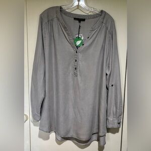 Jane and Delaney NWT PLUS SIZE lyocell popover tunic top GRAY roll tab sleeves